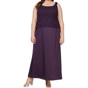 Alex Evenings dress glitter lace satin skirt purple size 12